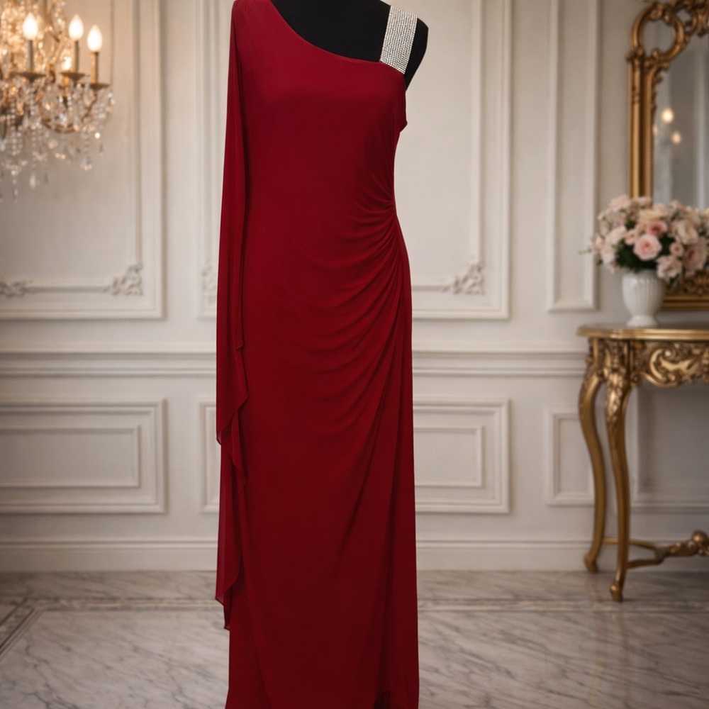 R&M Richards One-Shoulder Red Gown – Size 6 – NWT - Picture 5 of 9
